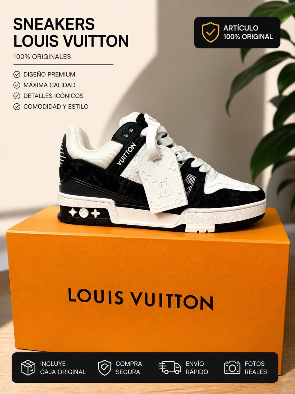 Louis Vuitton Black and White Men’s Low Top Sneakers